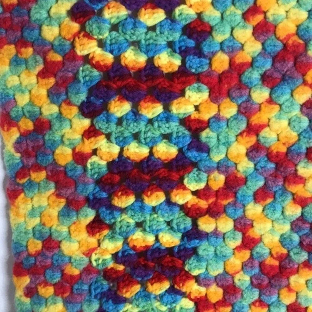Rainbow Stripe Crochet Afghan Lap Blanket or Shoulder Throw Handmade 50x35